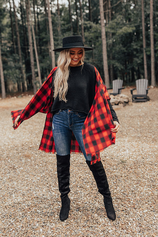 Morning Harvest Plaid Poncho In Red