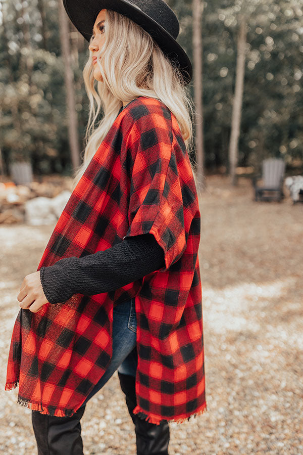 Morning Harvest Plaid Poncho In Red