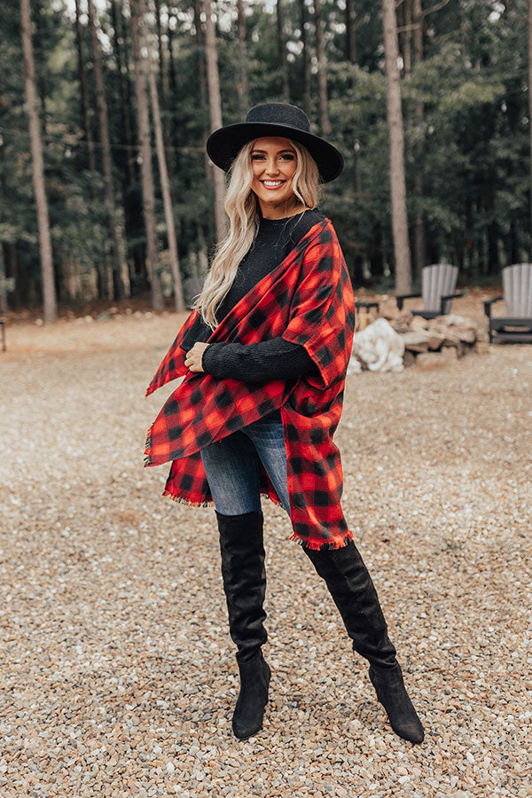 Morning Harvest Plaid Poncho In Red