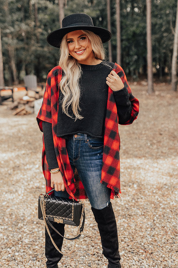 Morning Harvest Plaid Poncho In Red