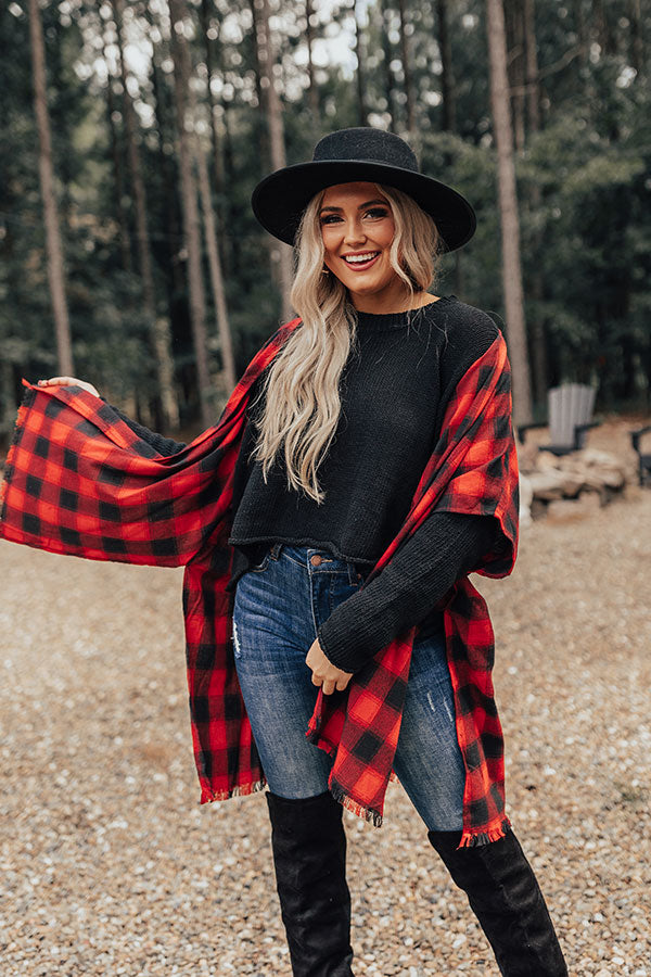 Morning Harvest Plaid Poncho In Red