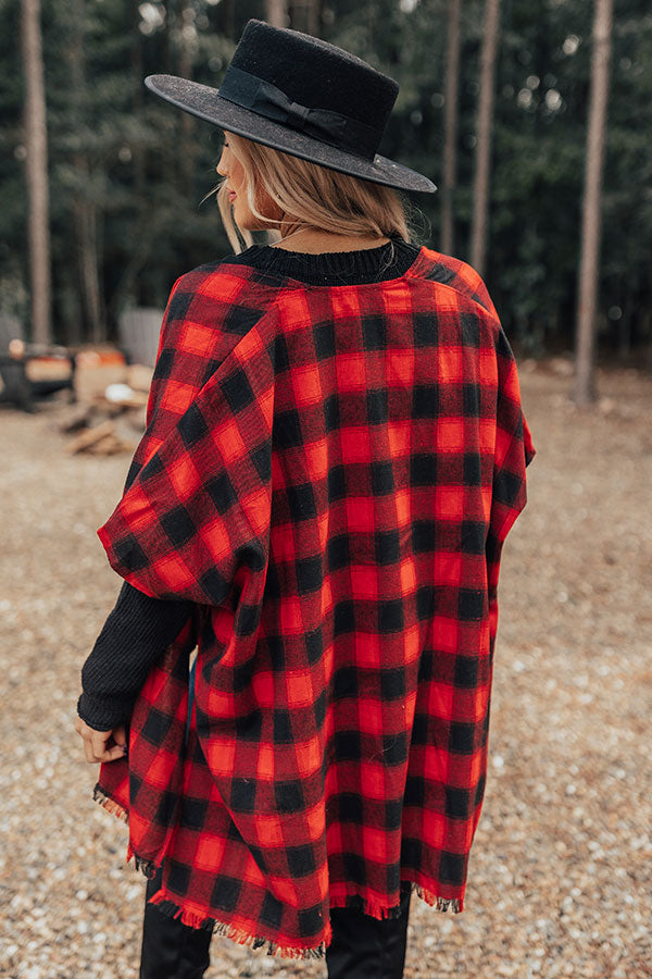 Morning Harvest Plaid Poncho In Red