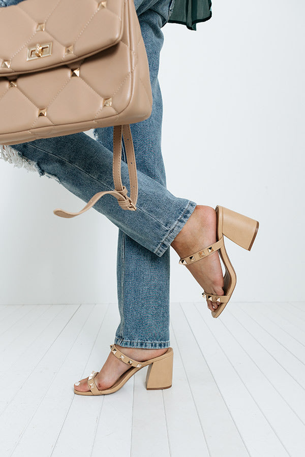 The Gianna Studded Faux Leather Heel In Tan