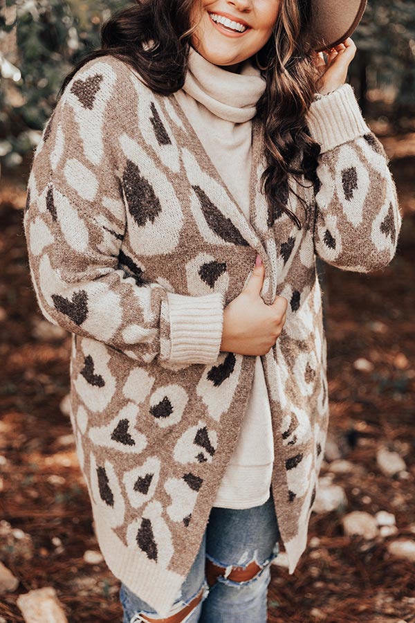 Northern Chill Leopard Cardigan In Mocha Curves