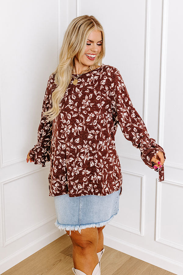 Pumpkin Patch Please Floral Shift Top In Merlot Curves