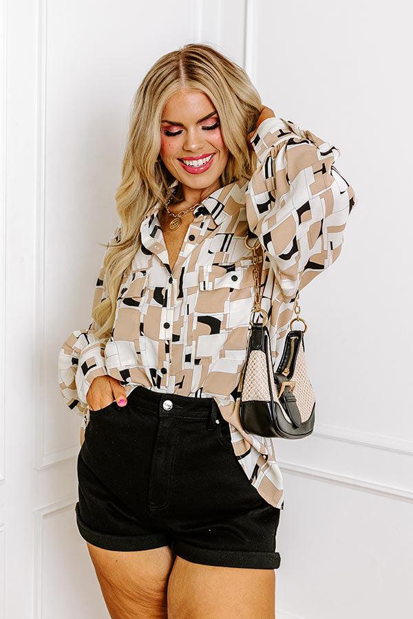 Confidence On Speed Dial Shift Top in Khaki Curves