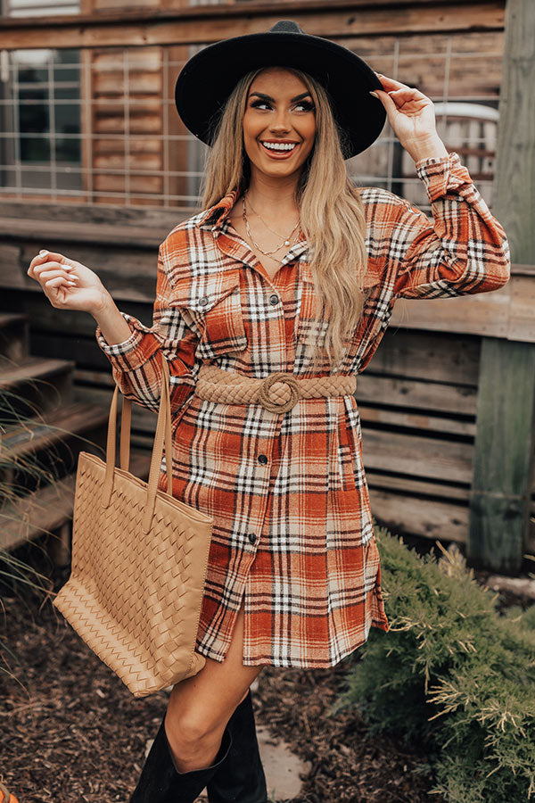 Central Park Perks Plaid Dress In Rust