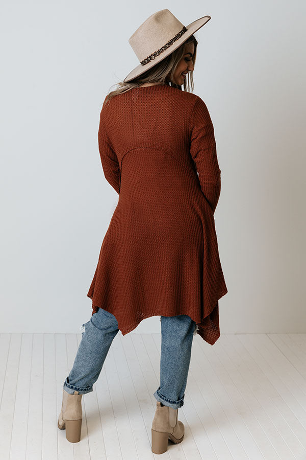 Coolest Feeling Waffle Knit Cardigan In Rust