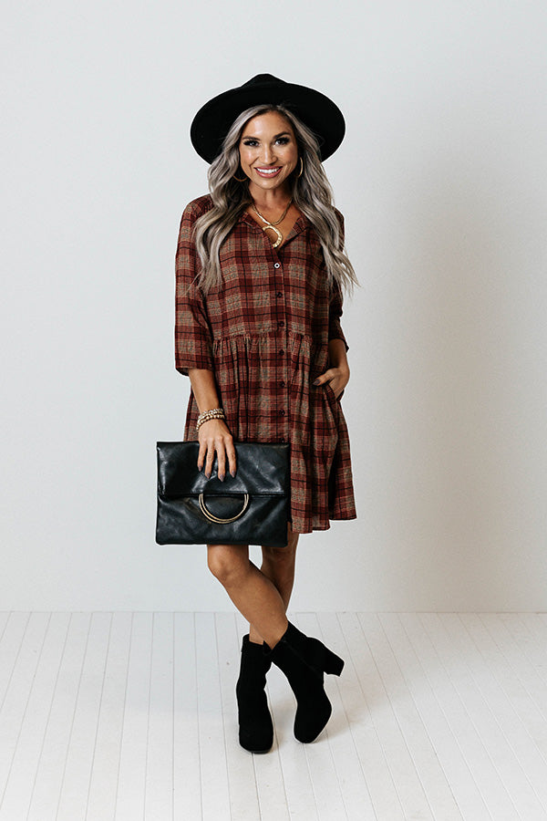Cherry Mood Plaid Tunic Dress in Wine