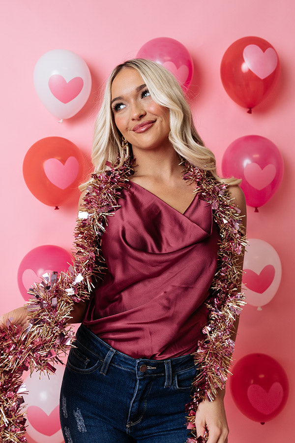 Play To Win Satin Bodysuit In Wine