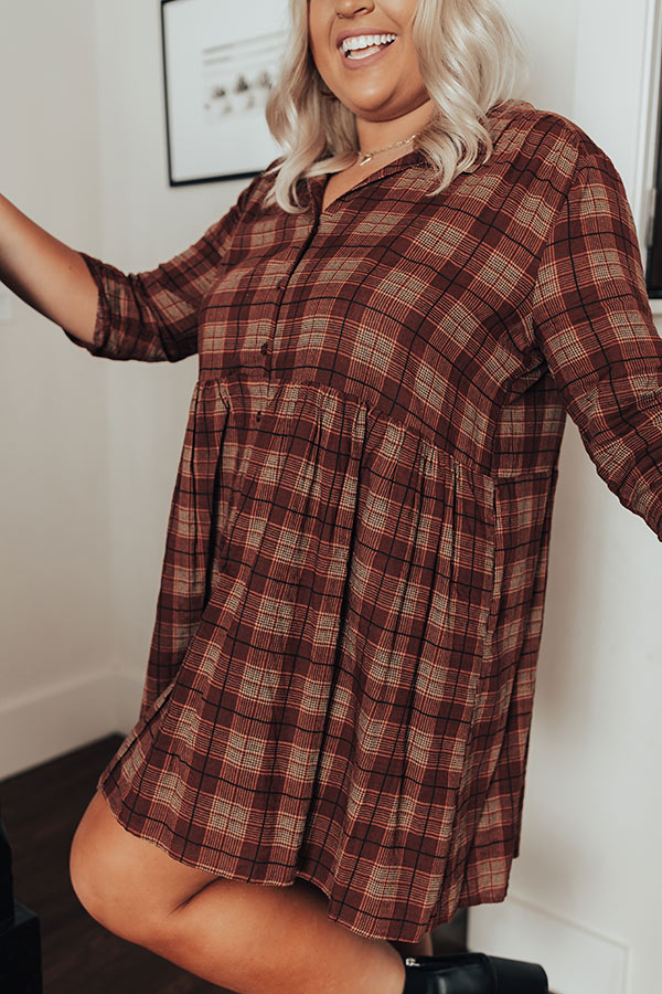 Cheery Mood Plaid Tunic Dress in Wine Curves