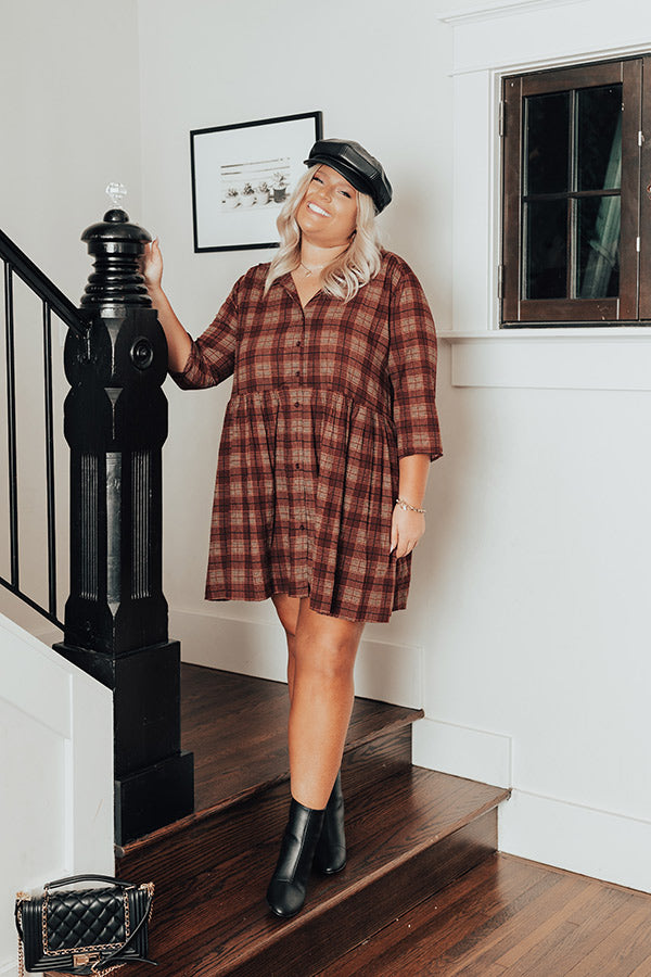 Cheery Mood Plaid Tunic Dress in Wine Curves