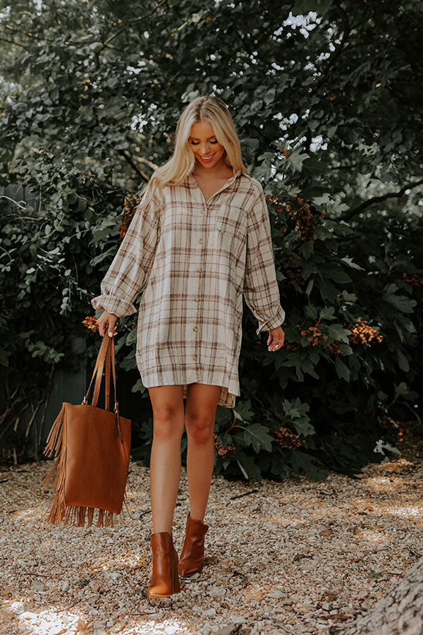 Seasons Keep Changing Flannel Dress In Cream