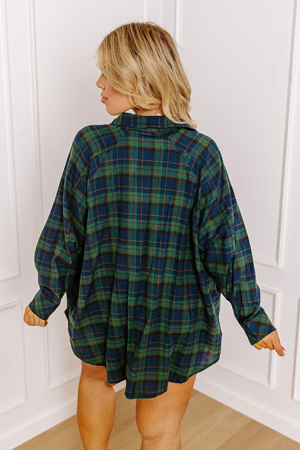 Wait List Plaid Top In Green Curves