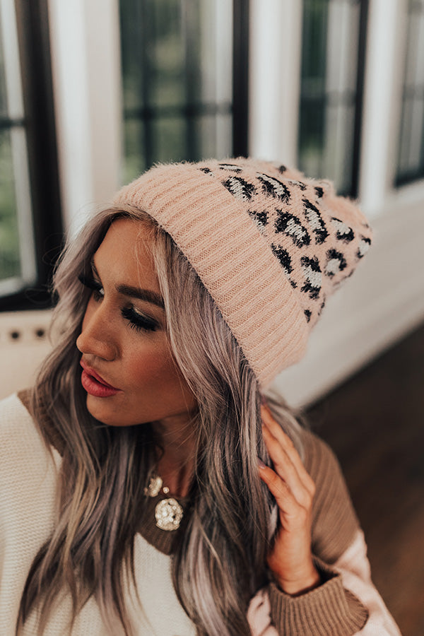 Away To The Alps Leopard Beanie In Blush