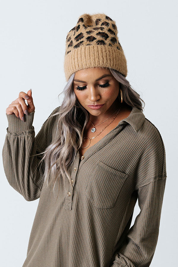 Away To The Alps Leopard Beanie In Brown