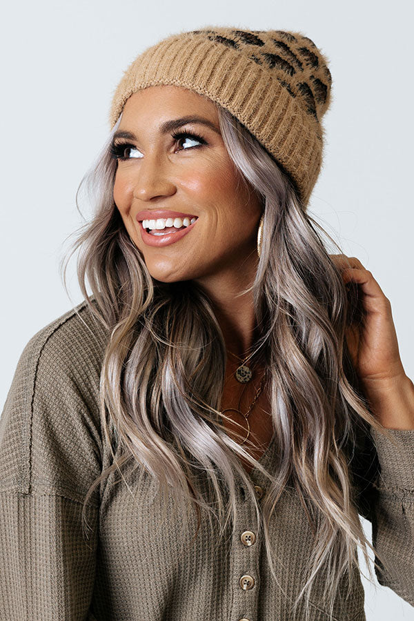 Away To The Alps Leopard Beanie In Brown