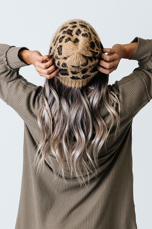 Away To The Alps Leopard Beanie In Brown