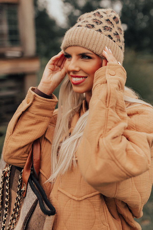 Away To The Alps Leopard Beanie In Brown
