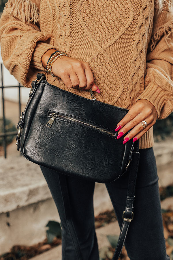 Put You First Faux Leather Crossbody In Black