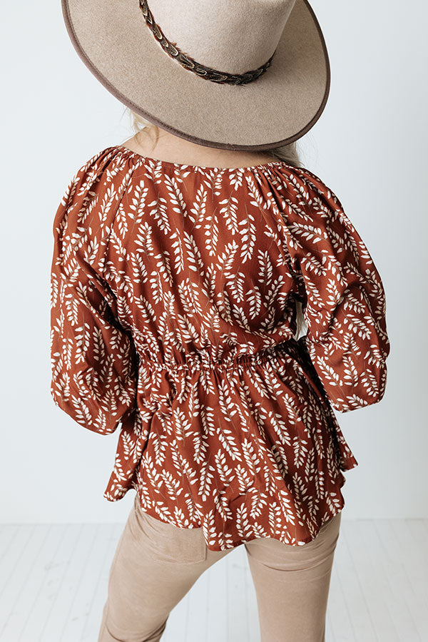 Stolen Moment Floral Front Tie Top In Rust