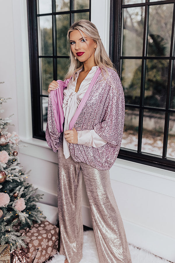 Ritzy Bliss Sequin Cardigan In Blush