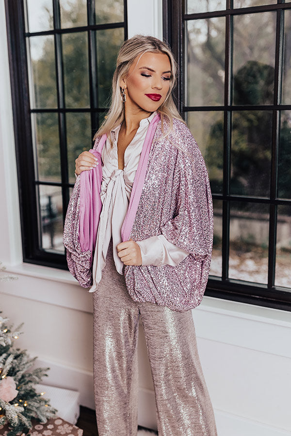 Ritzy Bliss Sequin Cardigan In Blush