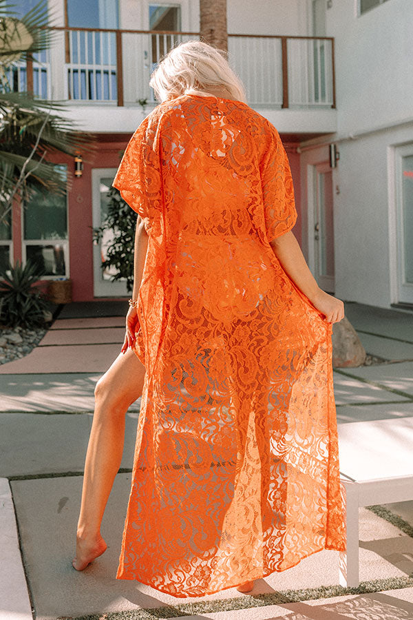 Palms Party Lace Tunic In Tangerine