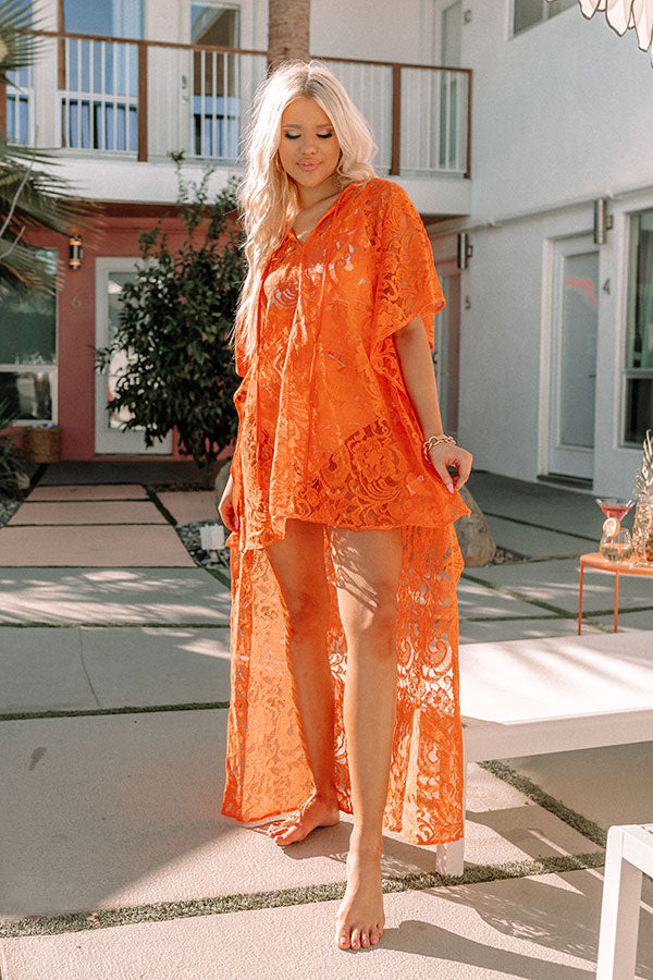 Palms Party Lace Tunic In Tangerine