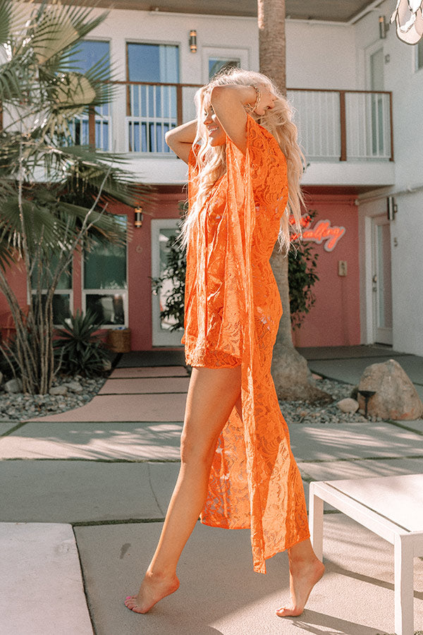 Palms Party Lace Tunic In Tangerine