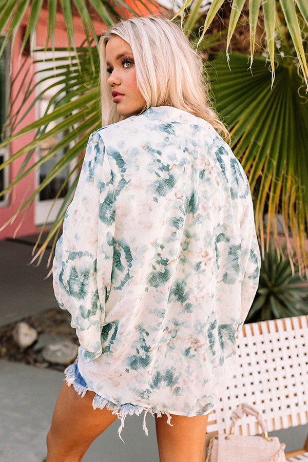 Somewhere Tropical Watercolor Tie Top In Dark Teal
