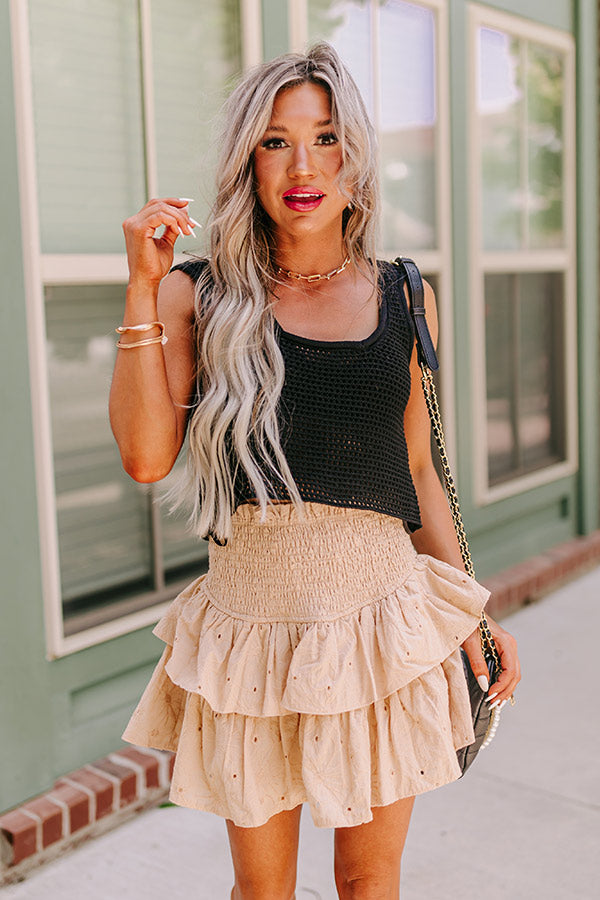 Tiki Party Eyelet Skort In Beige