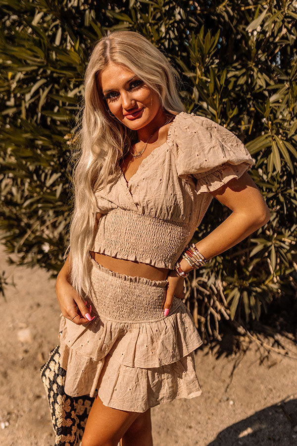 Tiki Party Eyelet Top In Beige