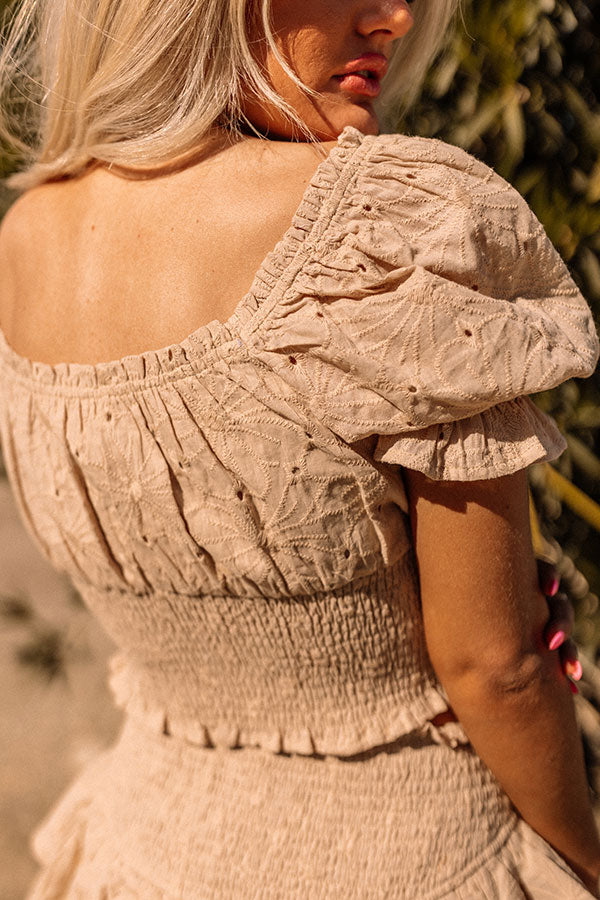 Tiki Party Eyelet Top In Beige