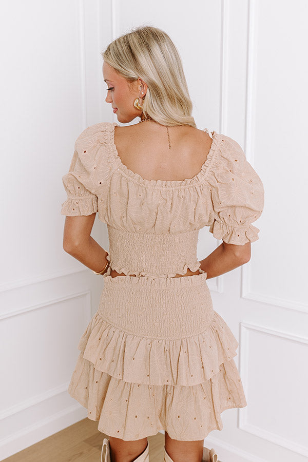 Tiki Party Eyelet Top In Beige