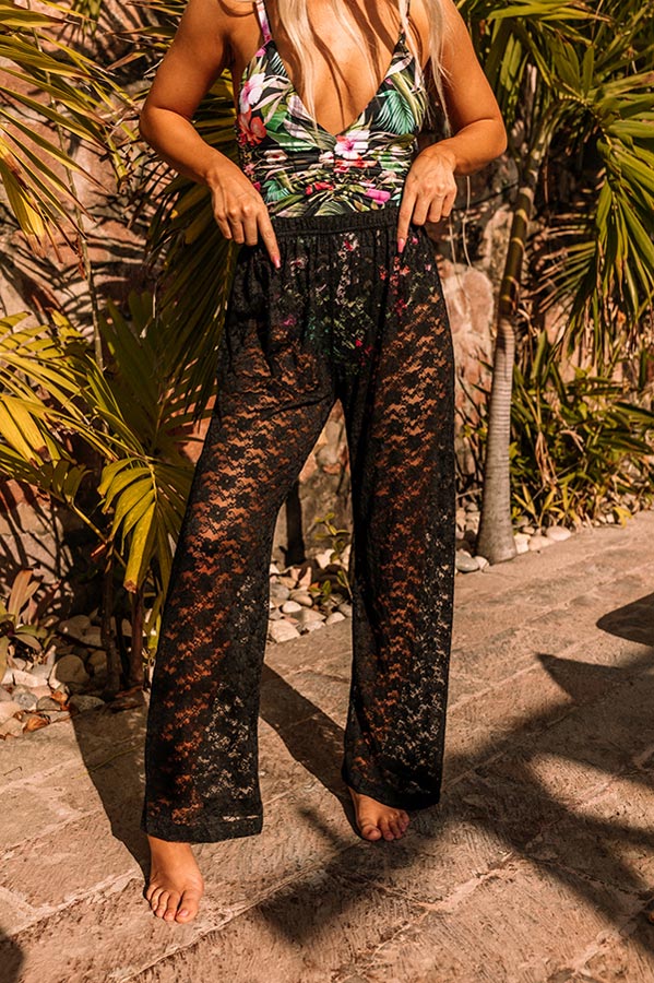Cabana Hour Lace Cover Up Pants in Black