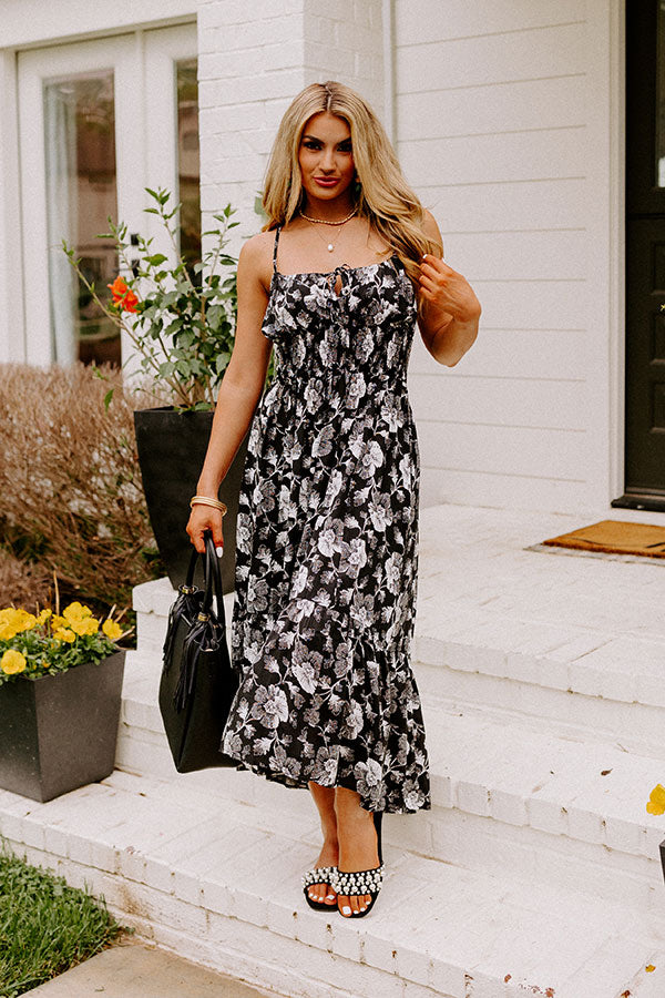 Lovely Lagoon Floral Midi In Black