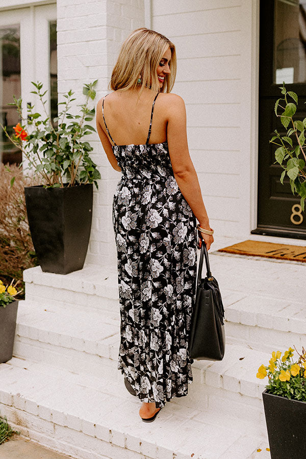 Lovely Lagoon Floral Midi In Black