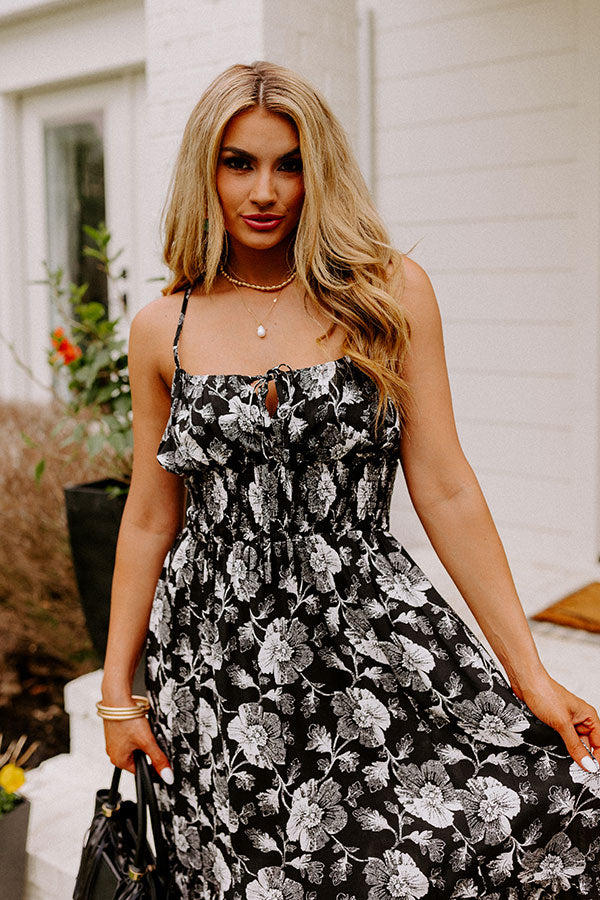 Lovely Lagoon Floral Midi In Black