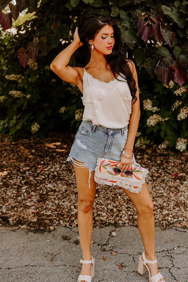 Made For Sunshine Frayed Tank In Cream