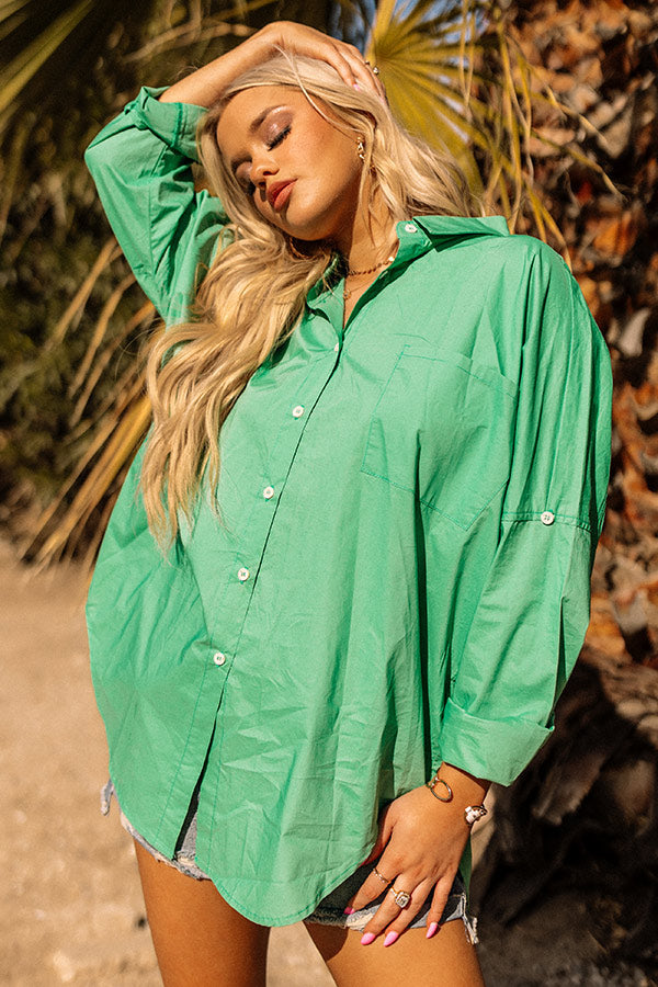 Sending Good Luck Button Up Top In Kelly Green