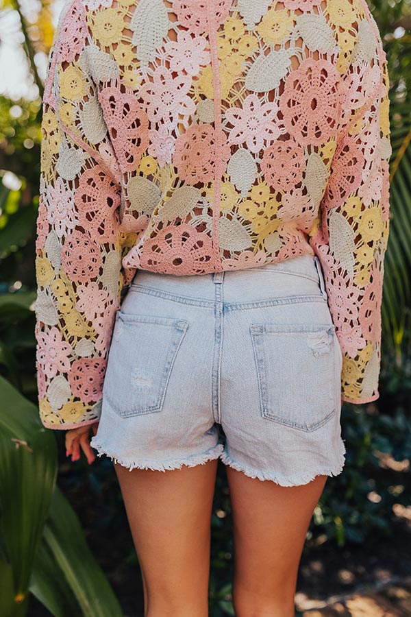 Just USA Astra High Waist Distressed Shorts In Light Wash