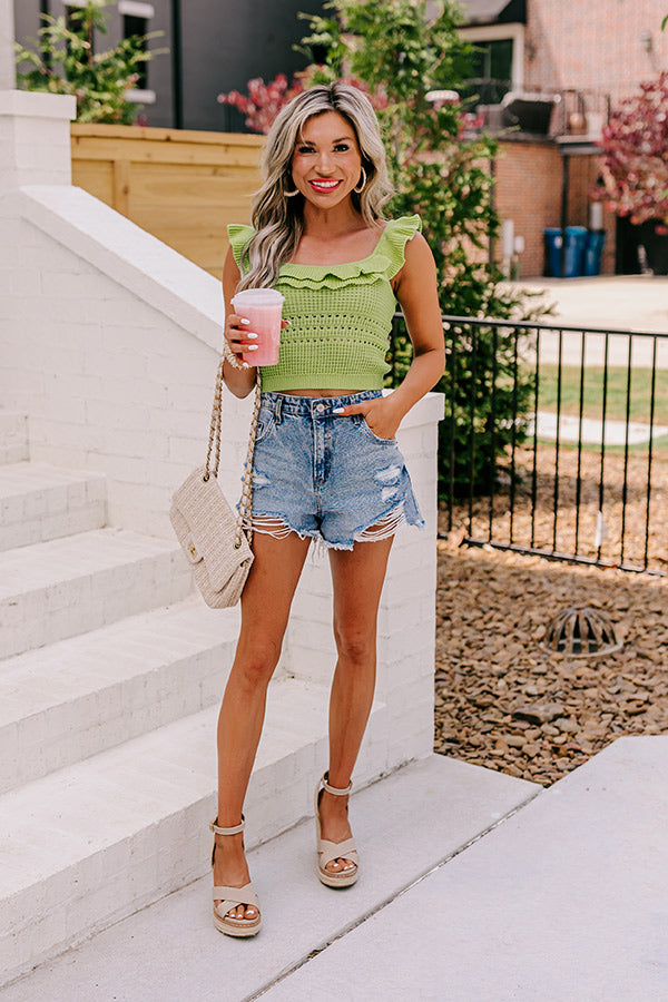 Caribbean Vibes Knit Crop Top In Lime