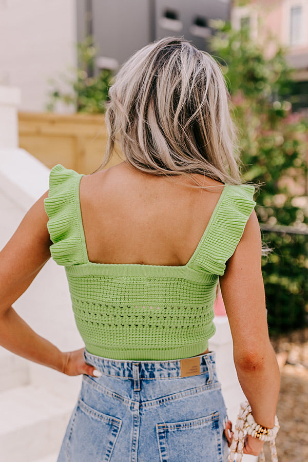 Caribbean Vibes Knit Crop Top In Lime