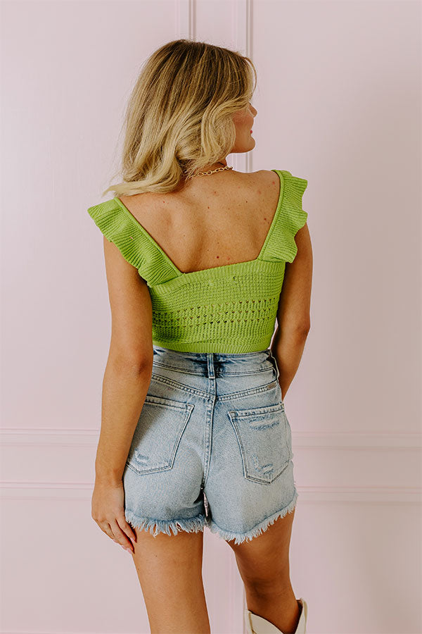 Caribbean Vibes Knit Crop Top In Lime