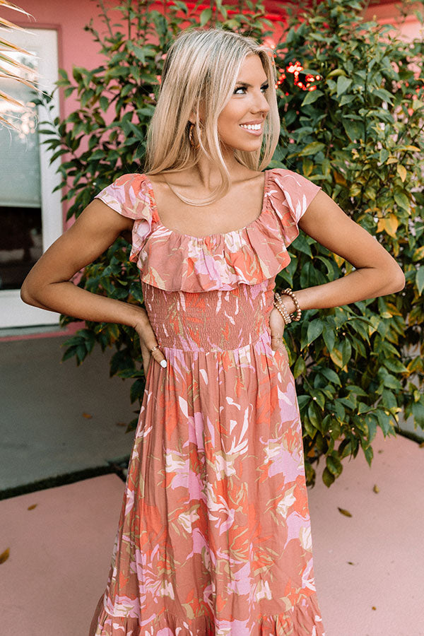 Oceans Away Smocked Maxi In Latte