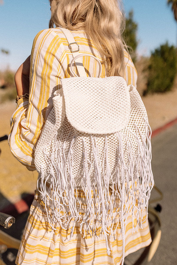 Cabana Spot Raffia Backpack In White