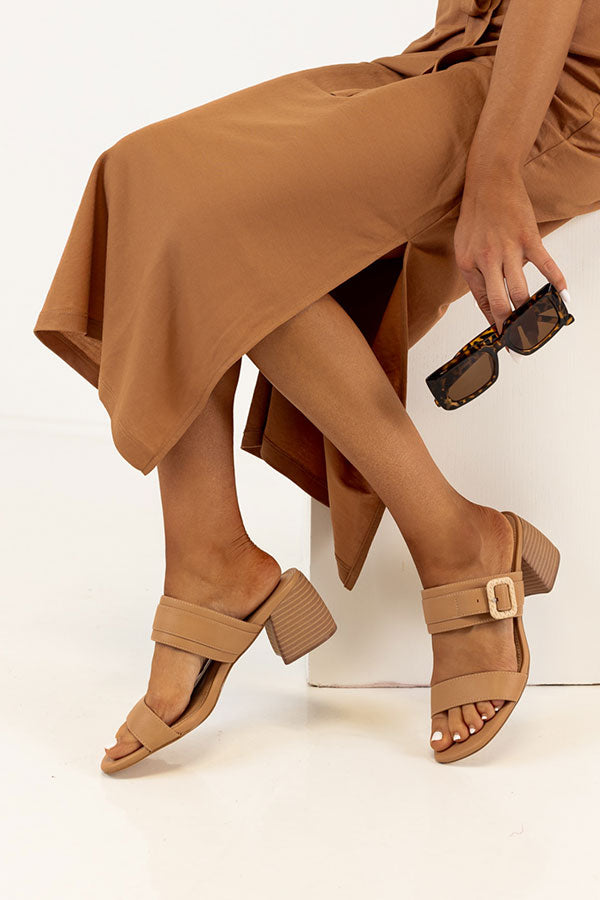 The Metro Faux Leather Heel In Tan