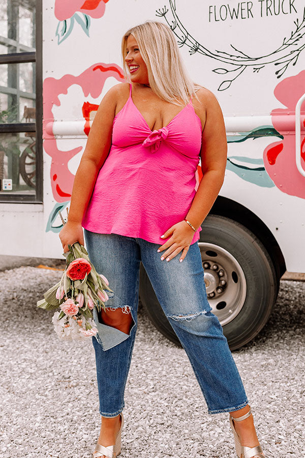 Days In The Sun Front Tie Top In Hot Pink Curves