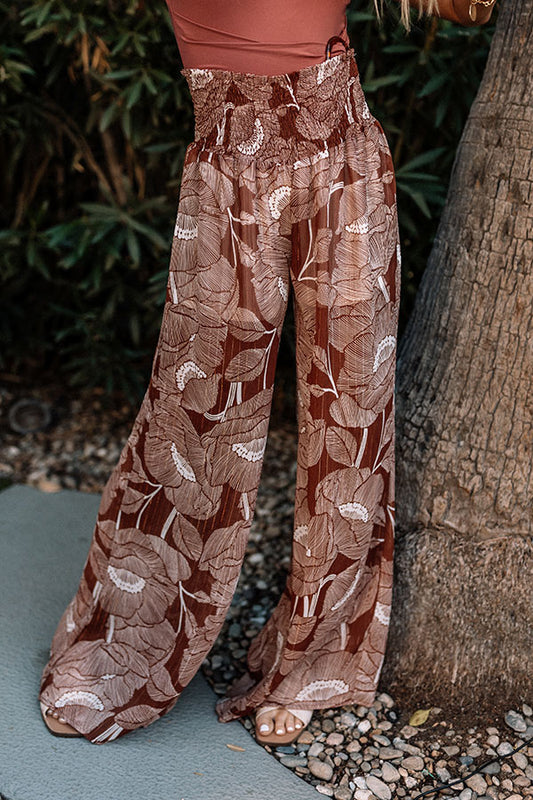 Boat Weekend High Waist Floral Pants in Brown